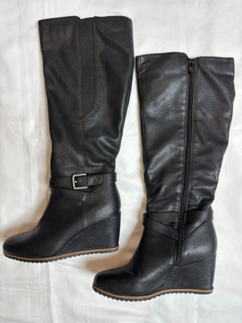 Soul Naturalizer Harvest Wedge Tall Boot in Black Strap & Buckle Women's Size 7M